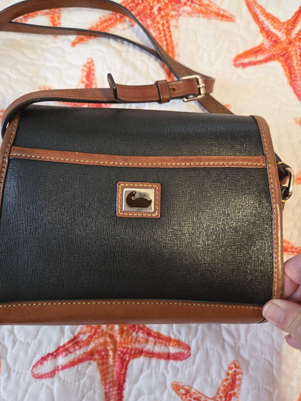 Vintage Dooney & Bourke Cabana Flap Crossbody Bag - Black/Tan